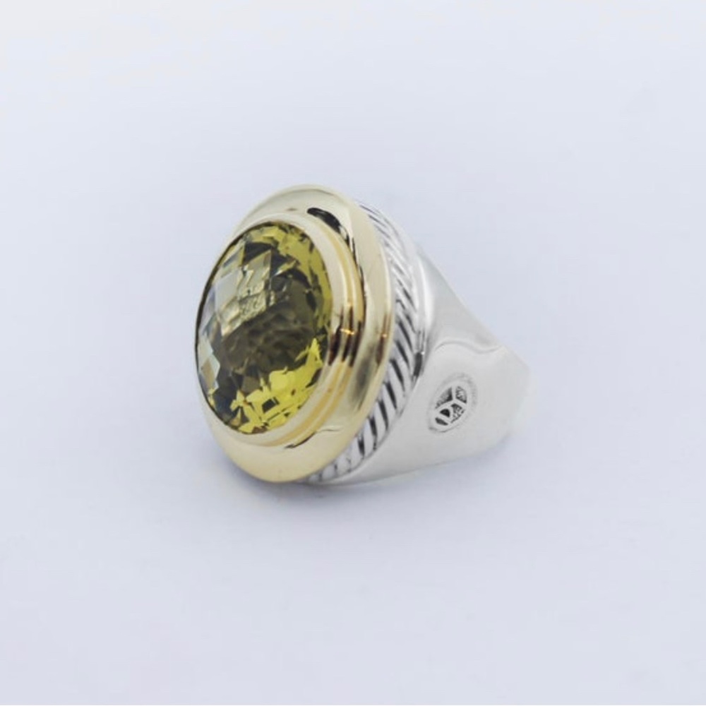 David Yurman Citrine Albion 18 kt rim, silver size 6 1/2